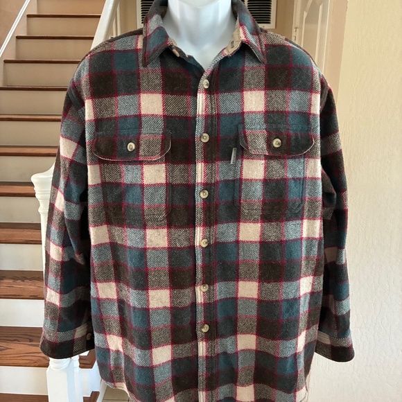 NICE Woolrich Plaid Wool Blend Heavy Shirt Jacket Button Up Mens XL - Picture 1 of 4